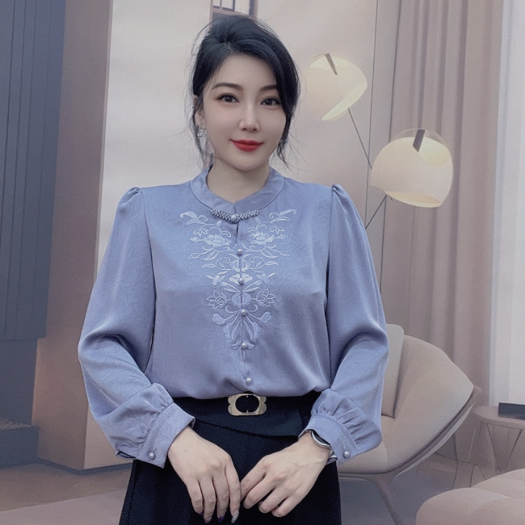 洋气百搭小衫长袖中年女士时尚减龄衬衫早秋新款遮肉显瘦上衣女