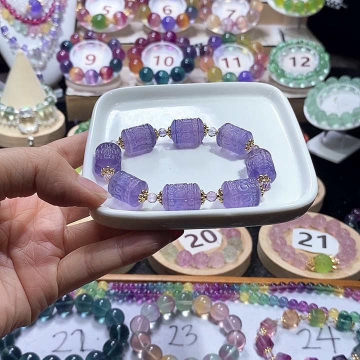 手链未镶嵌萤石薰衣草回纹桶珠12m