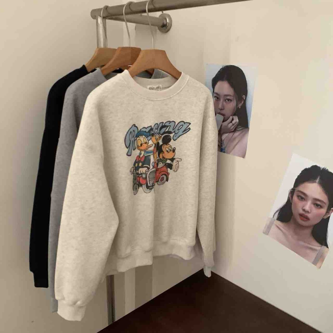 韩代同款卡通米奇印花圆领加绒卫衣