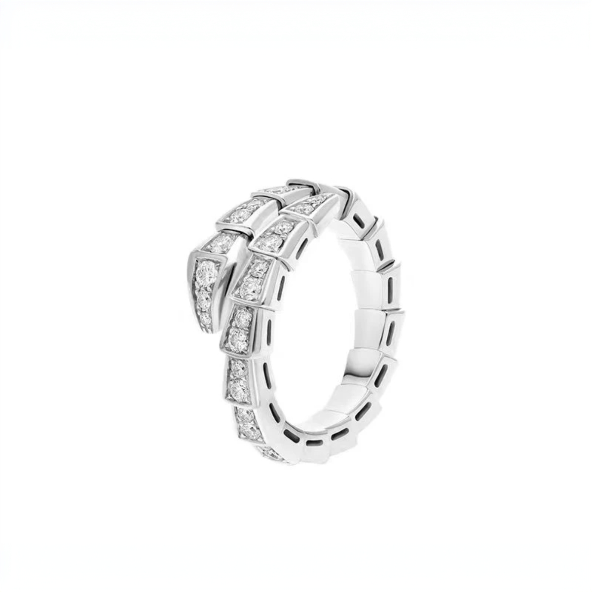 99新 BVLGARI/宝格丽 18K白金 满钻 窄版灵蛇戒指 蛇戒 