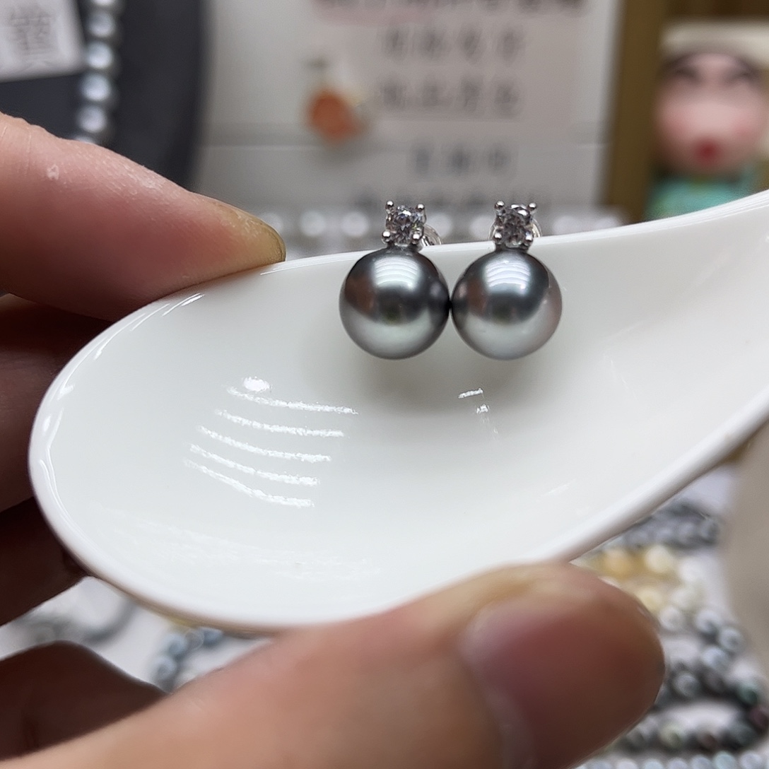 银S925镶嵌耳饰海水珍珠