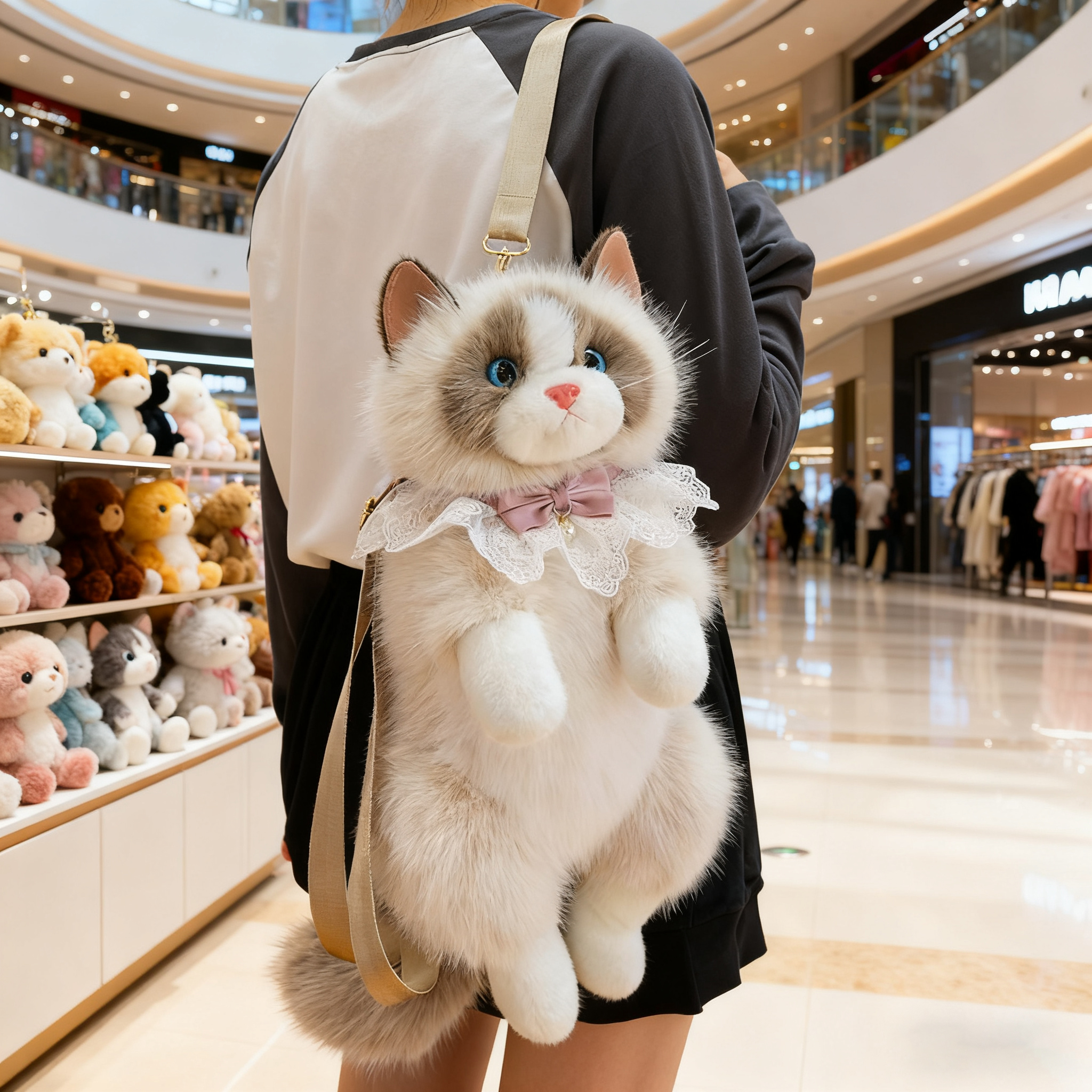 【官方正版】可爱仿真会叫猫咪玩偶双肩包布偶猫玩偶女生日礼物闺蜜