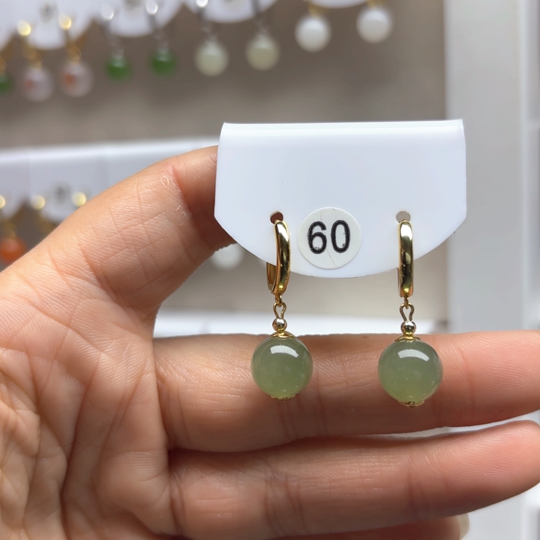 和田玉耳饰银S925镶嵌