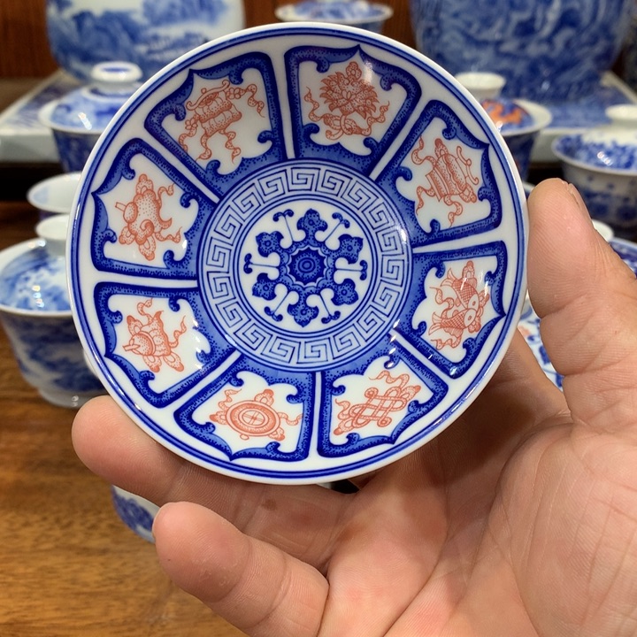 柴窑青花缠枝八宝斗笠