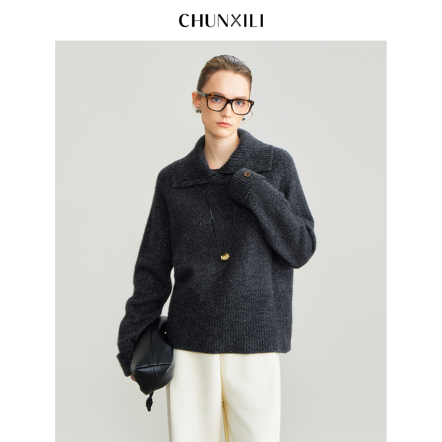 CHUNXILI/春熙里 秋冬气质翻领绵羊毛针织衫D00M54141