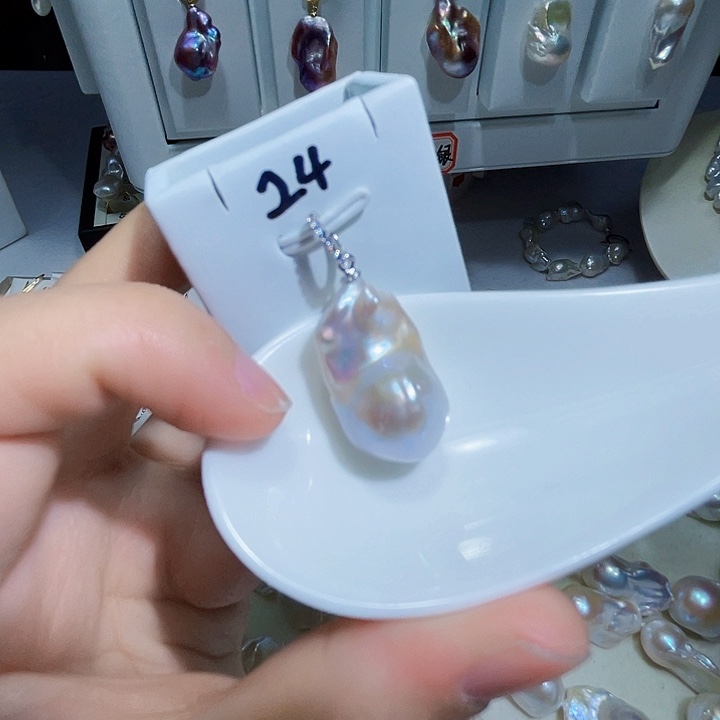 淡水珍珠吊坠(不含链)银S925镶嵌黑***香