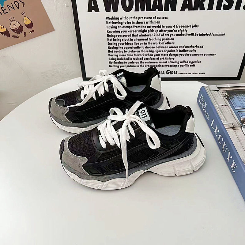 N1007黑色2025新款厚底百搭透气运动鞋爆款老爹鞋女ins休闲鞋