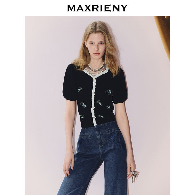 【早鸟提前购】MAXRIENY复古优雅感套头针织衫泡泡袖收腰上衣25秋