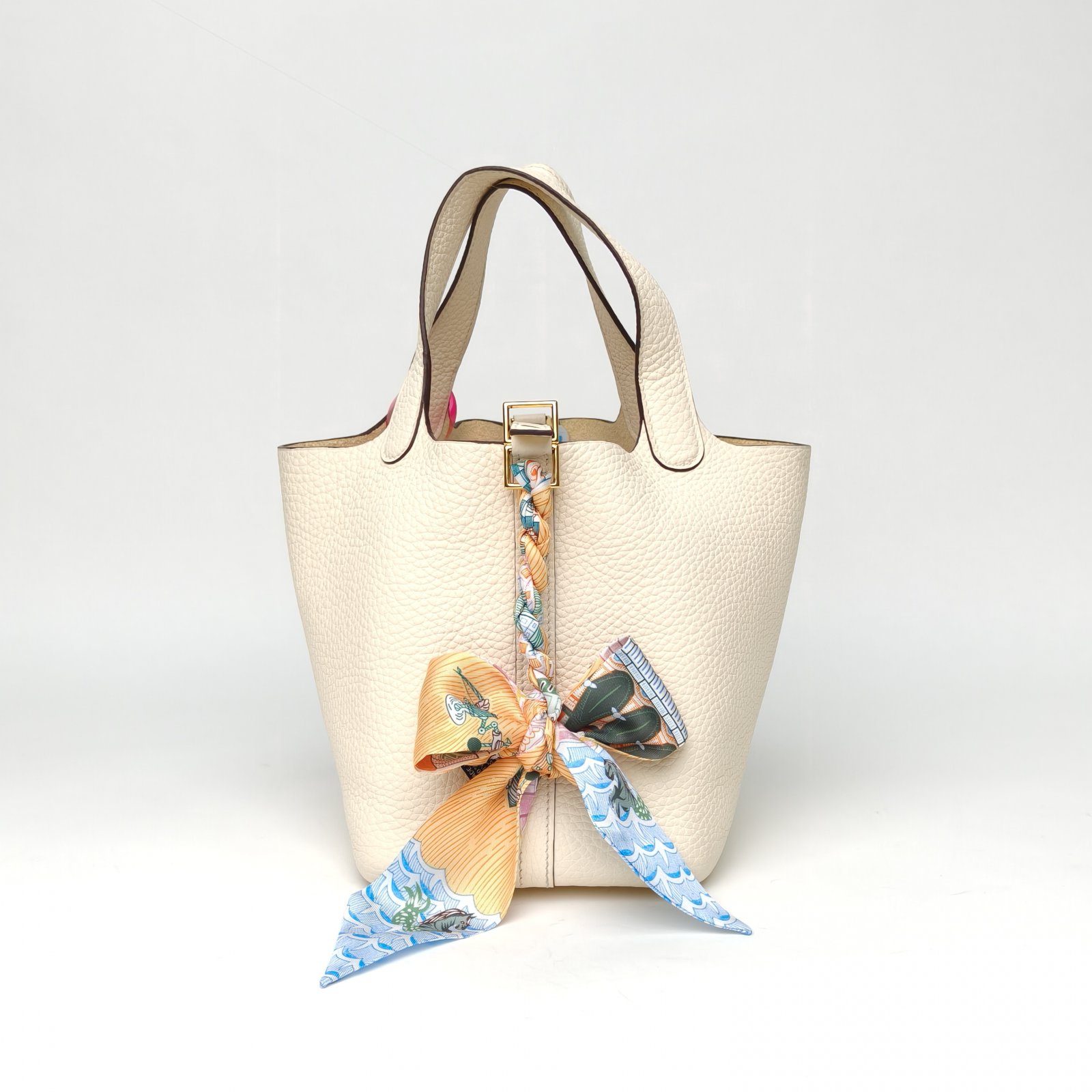 99新 Hermes/爱马仕 小花Jerry 18 菜篮子 奶油白 U刻 金扣 