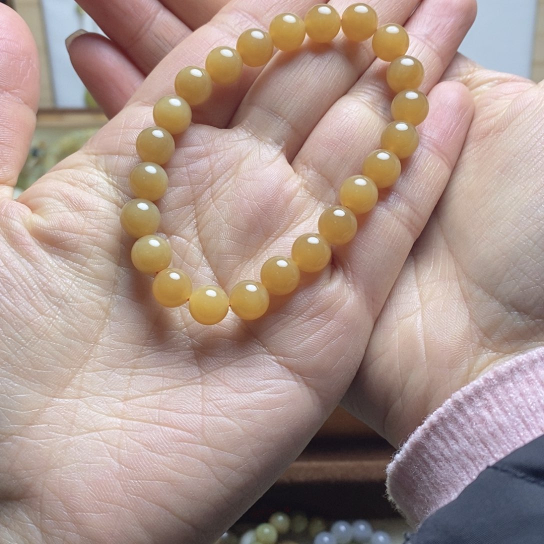 未镶嵌手串和田玉蜜糖圆珠卡8mm