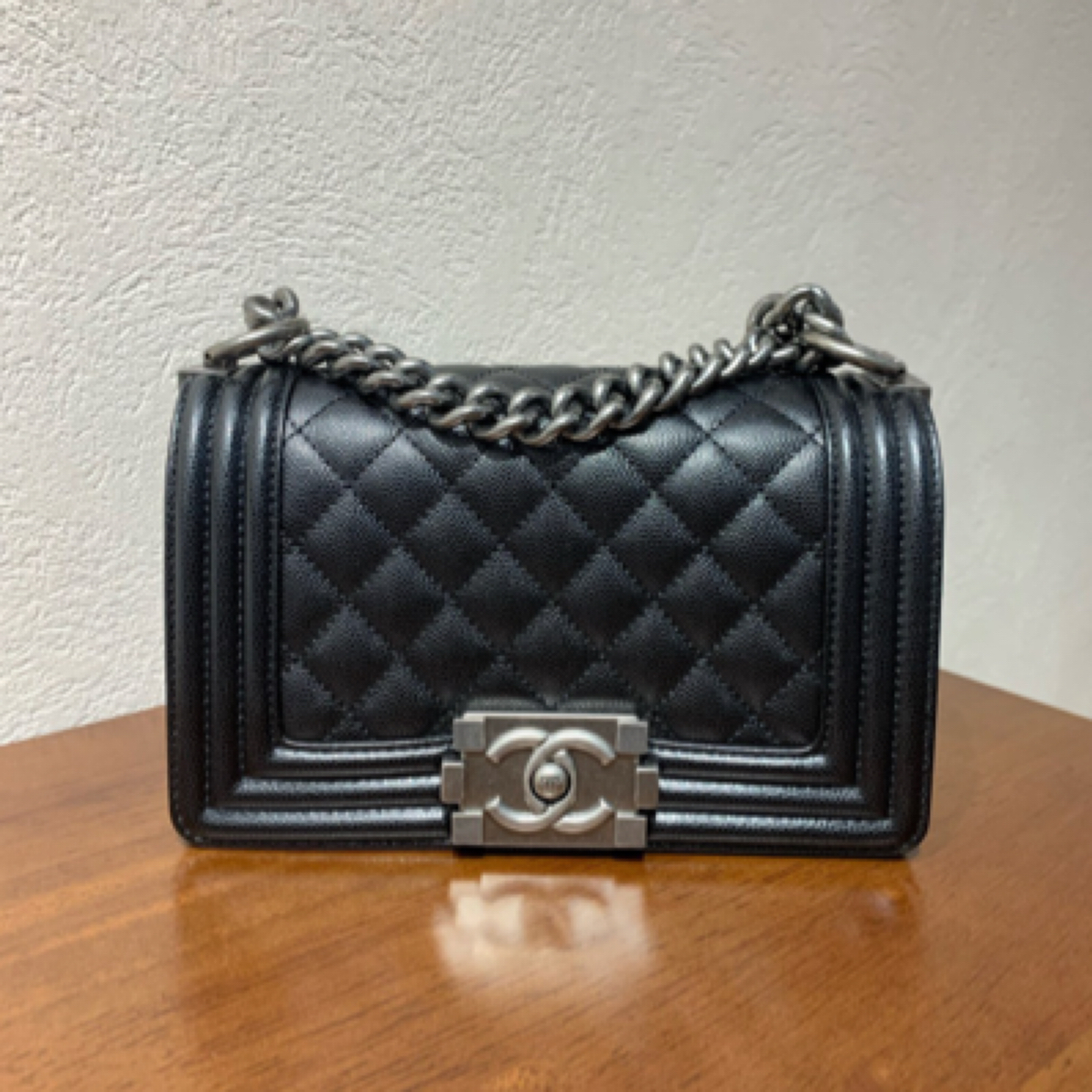 99新 Chanel/香奈儿 黑银荔枝牛 leboy小号斜挎包经典气质百搭