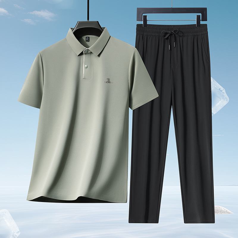 【冰丝套装】啄木鸟中老年休闲短袖POLO衫男爸爸装冰丝裤父亲节礼物