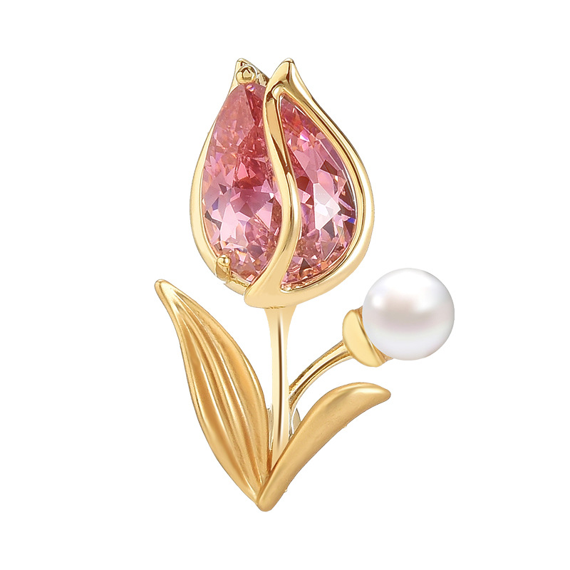 铜合金锆石胸针 30990粉色郁金香胸针百搭轻奢高档（迷你）
