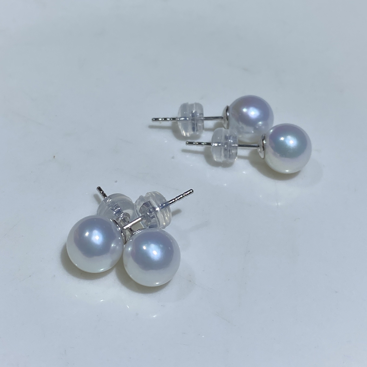 天然淡水珍珠S925银百搭高品质圆珍珠耳钉7.5-8mm（多样性发一）