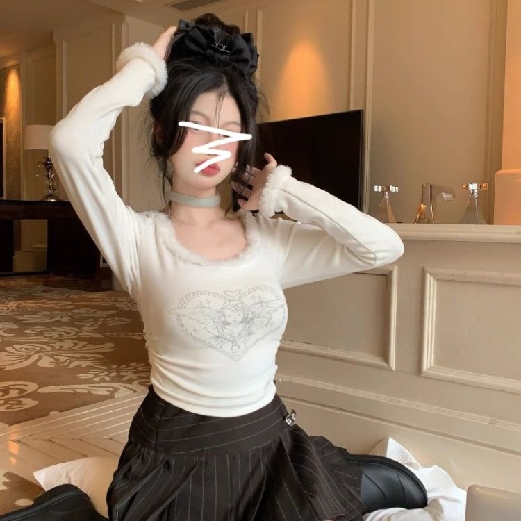 白灰印花收腰设计秋冬上衣，！！！实物以直播间为准！！！