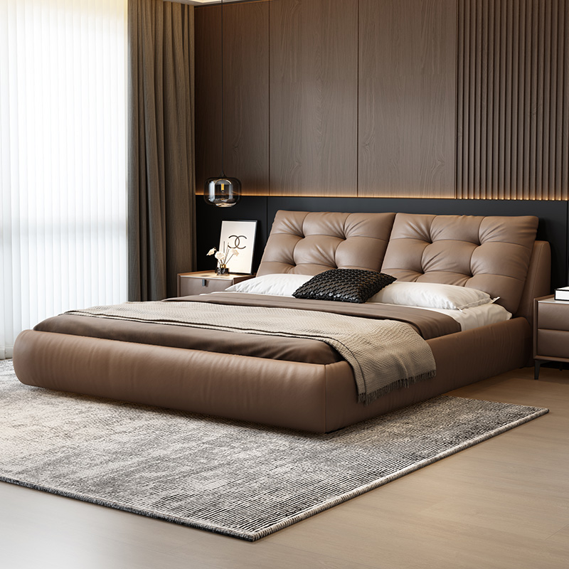 云朵裙边真皮床主卧室软包婚床高箱床意式现代极简双