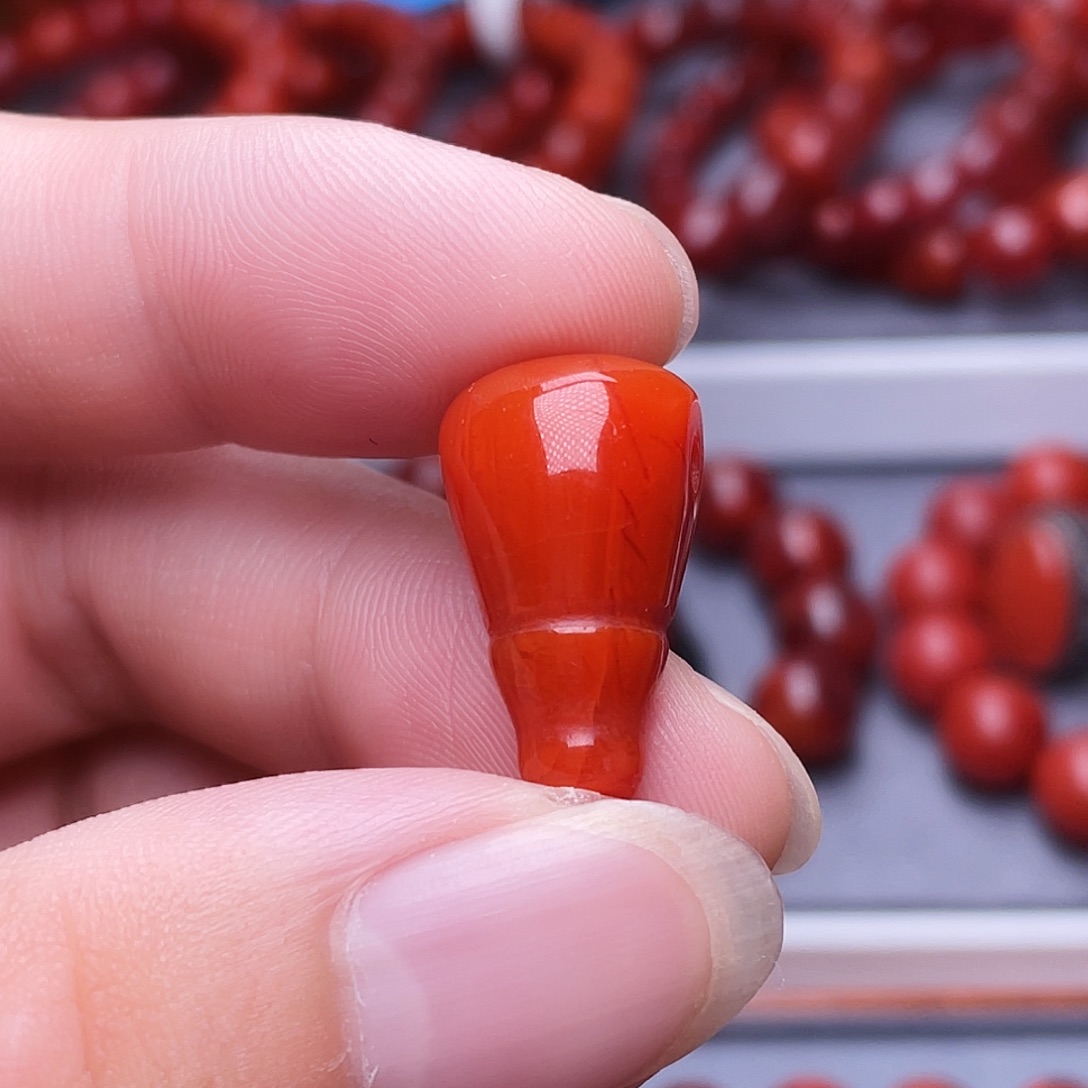 青***下手链未镶嵌南红玛瑙L12.9mm瓦西柿子红三通