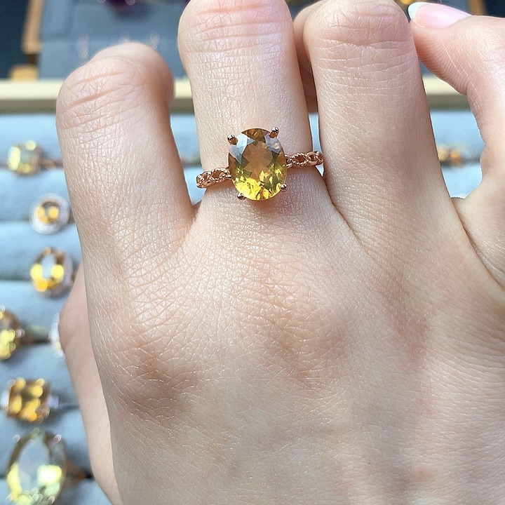 黄晶戒指银S925镶嵌夏**初天然黄水晶