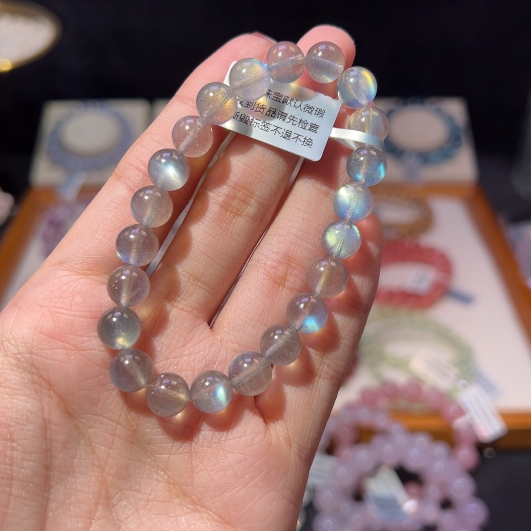 长石手串未镶嵌8m殿堂级冰种灰月光