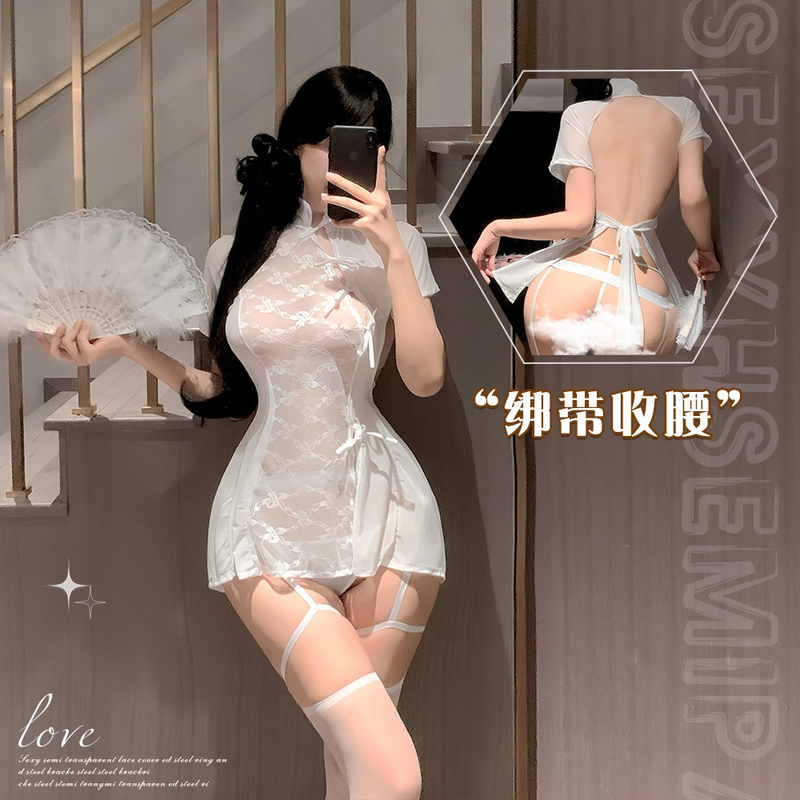新中式国风旗袍蕾丝斜襟绑带女高衩心机复古连衣裙名媛风睡群夏季