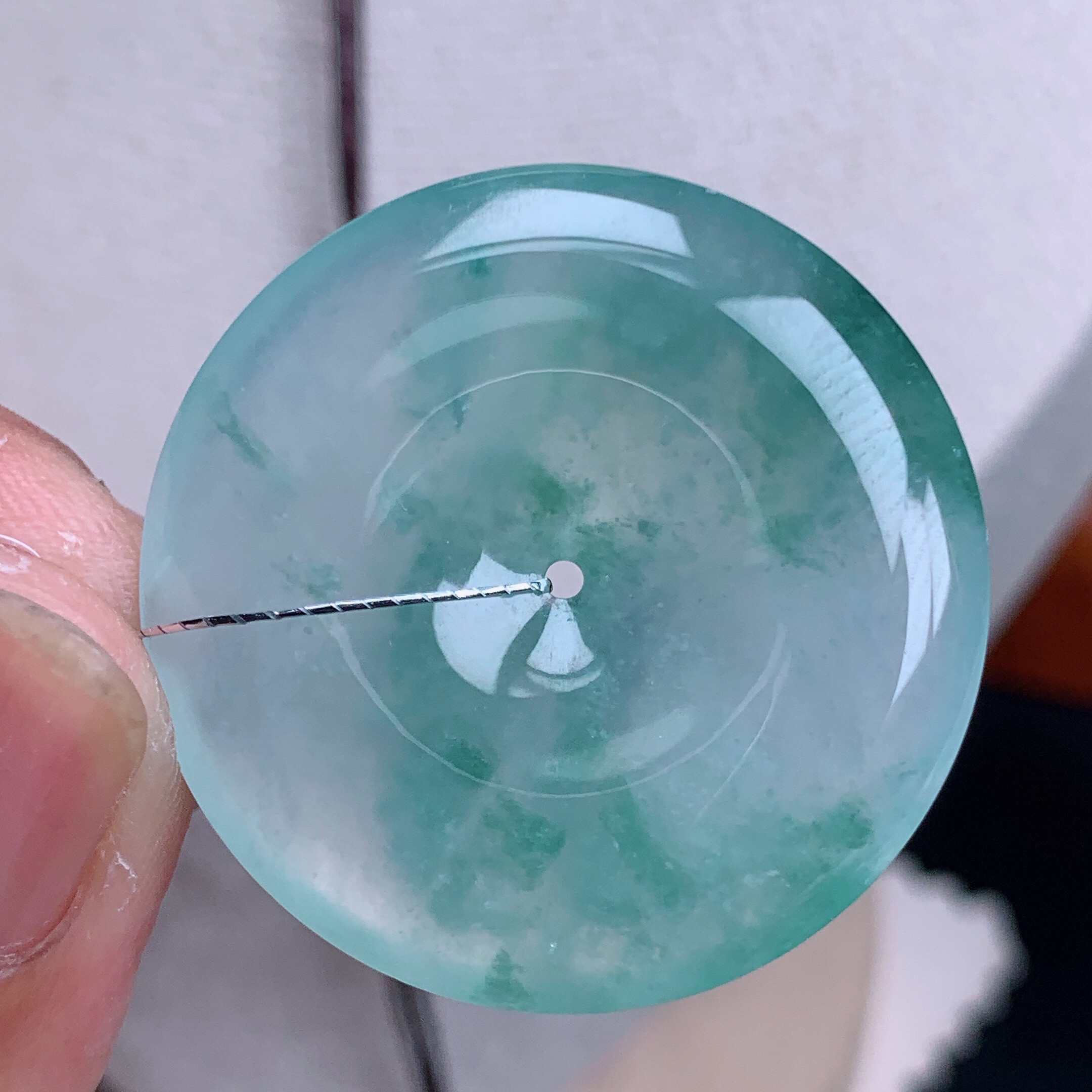 尺寸34.5-6.0mm缅甸天然A货翡翠冰飘花大平安扣吊坠 精美通透大气