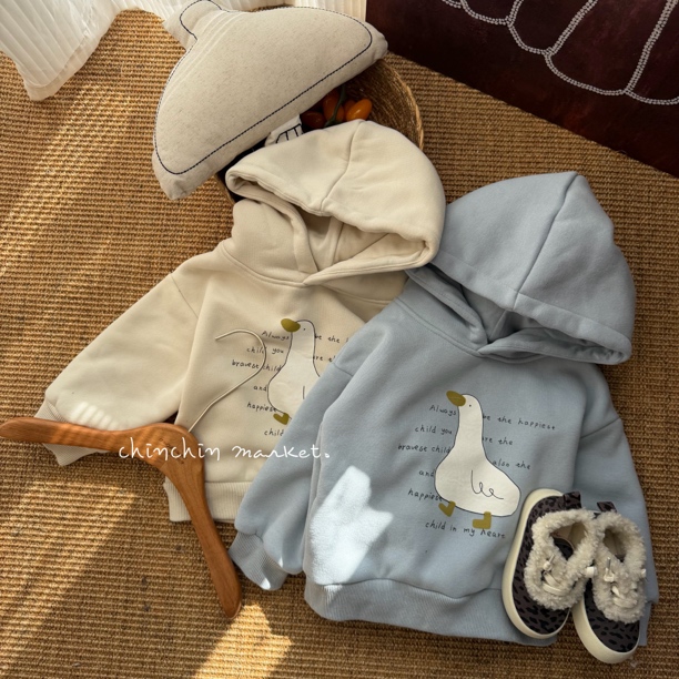 大白鹅·韩版加绒连帽卫衣冬装可爱印花加厚套头衫男女童上衣