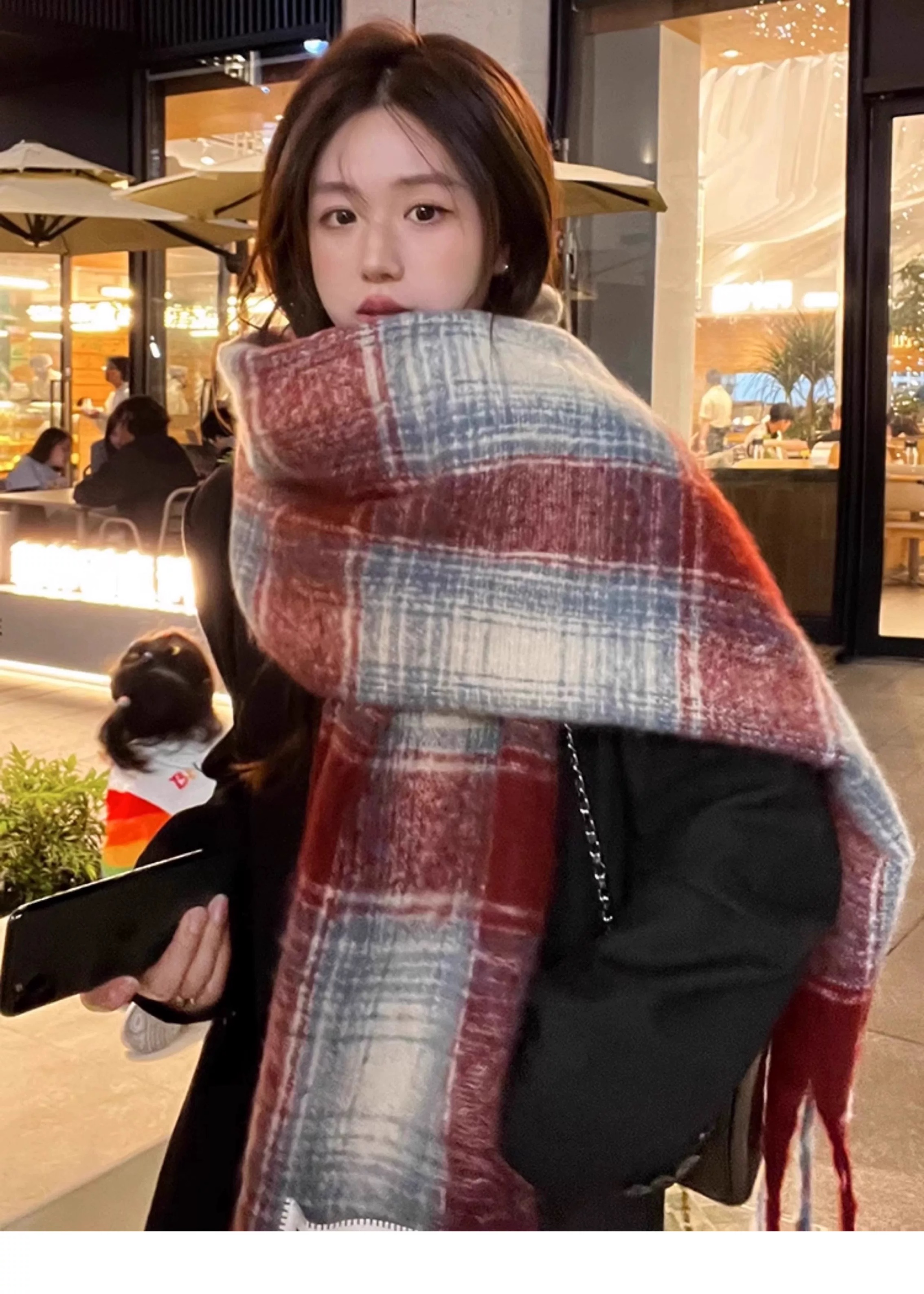 格子保暖成人少女风厚款通用围巾围脖百搭加厚