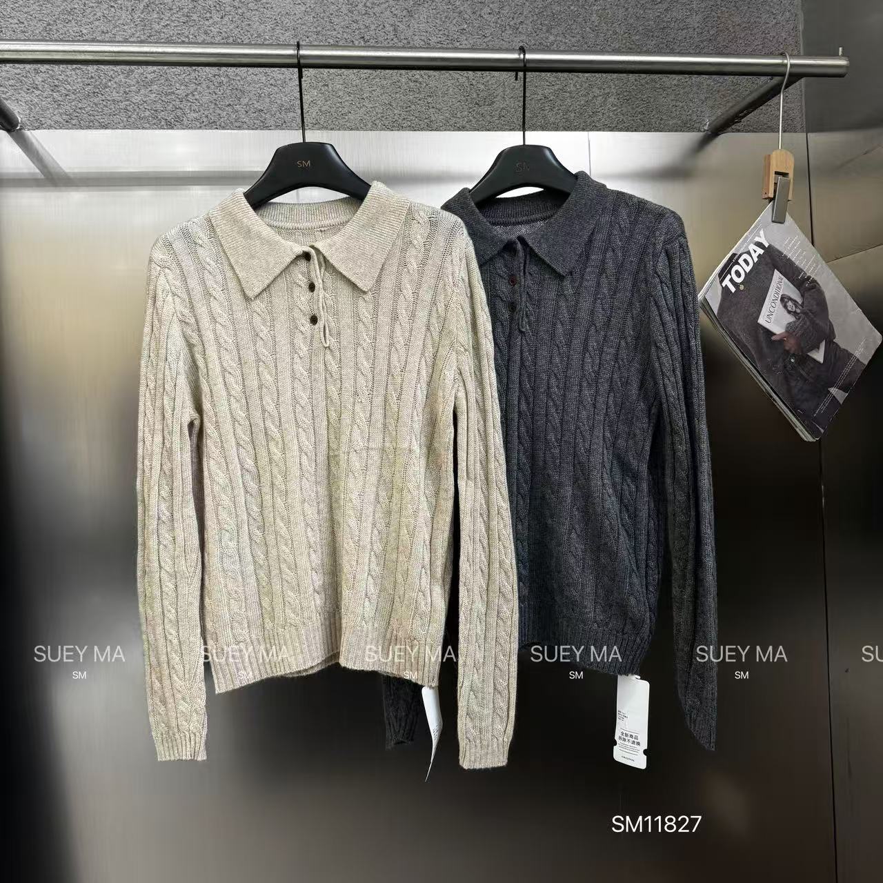 鑫燃KIKI 时尚百搭polo领麻花毛衣  11827  SM