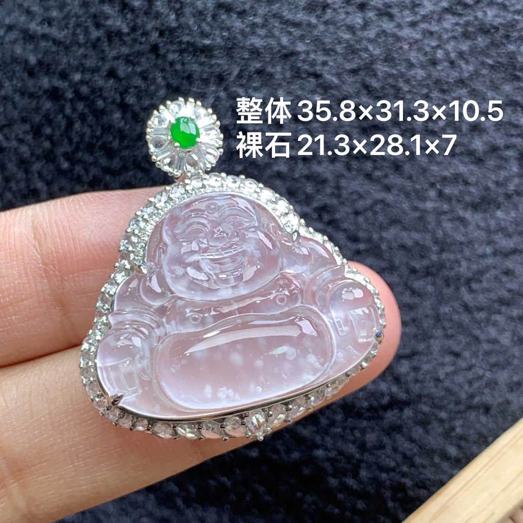 18k金镶嵌天然缅甸翡翠冰种佛公吊坠35.8×31.3×10.5/21.3×28.1×7