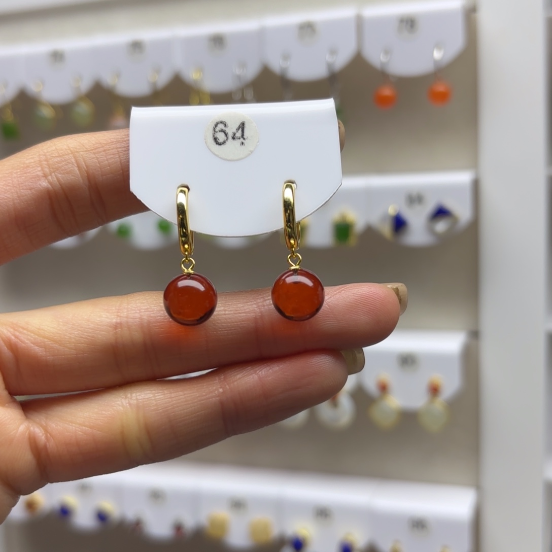 血珀银S925镶嵌耳饰