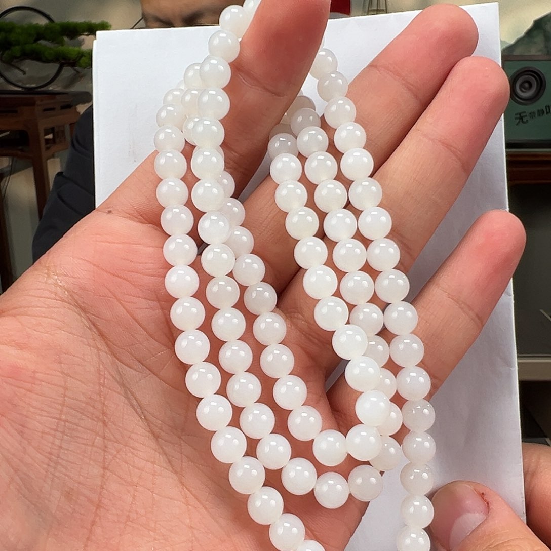 和田玉未镶嵌手链卡7mm白玉