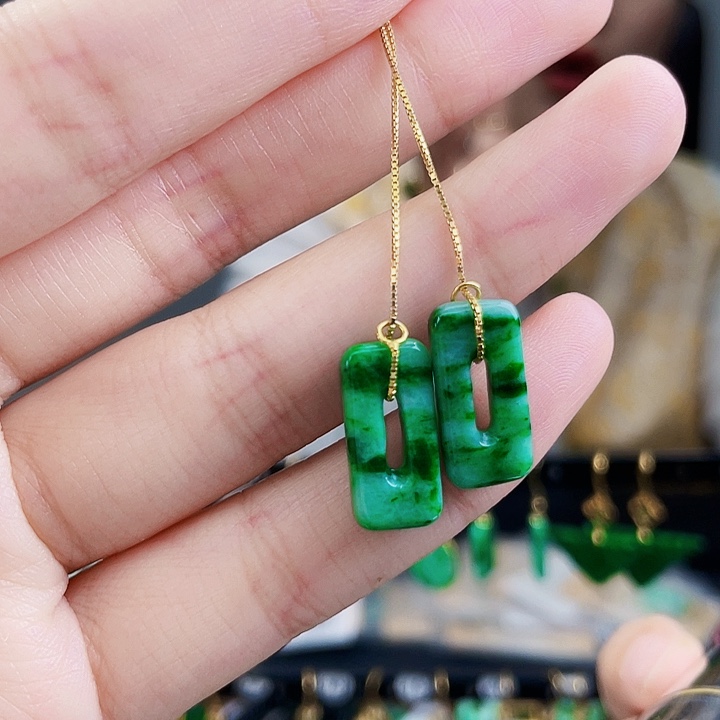 翡翠耳饰银S925镶嵌饰品