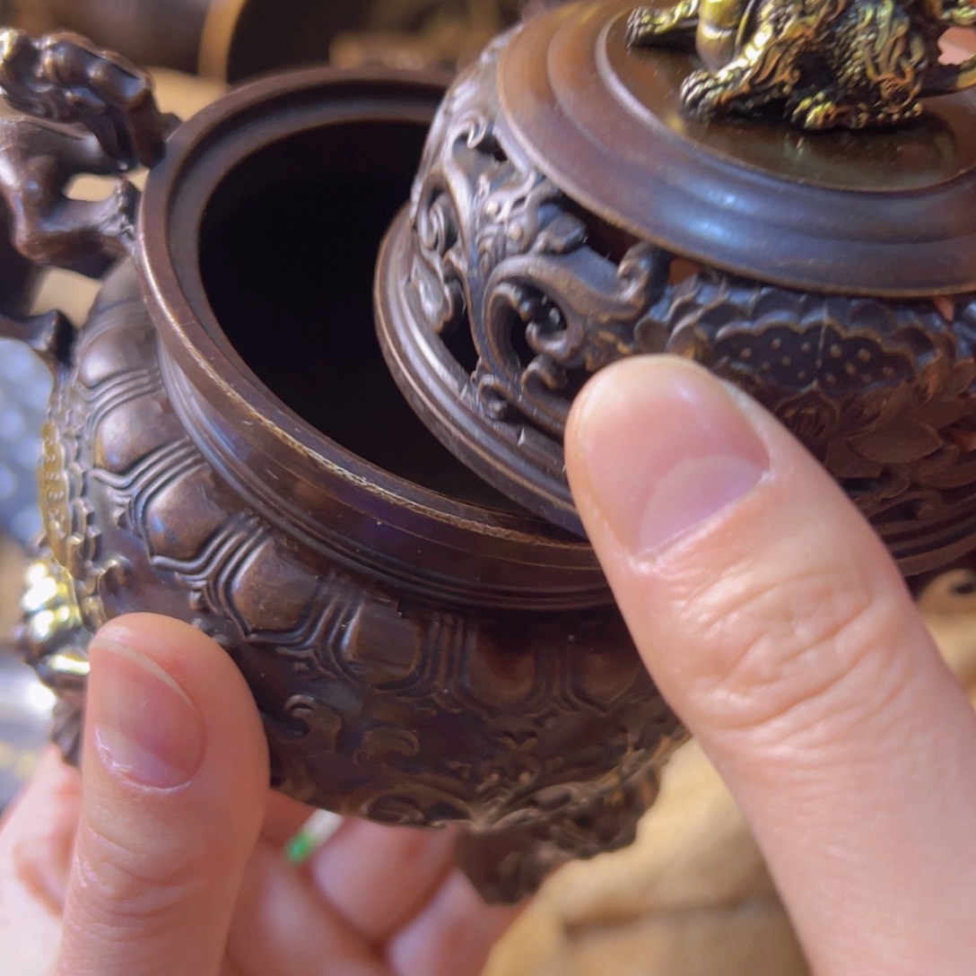 原矿风磨铜熏香炉