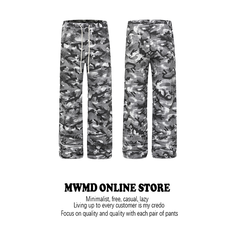 MWMD 美式复古hiphop灰白色迷彩工装裤男多口袋设计直筒阔腿裤