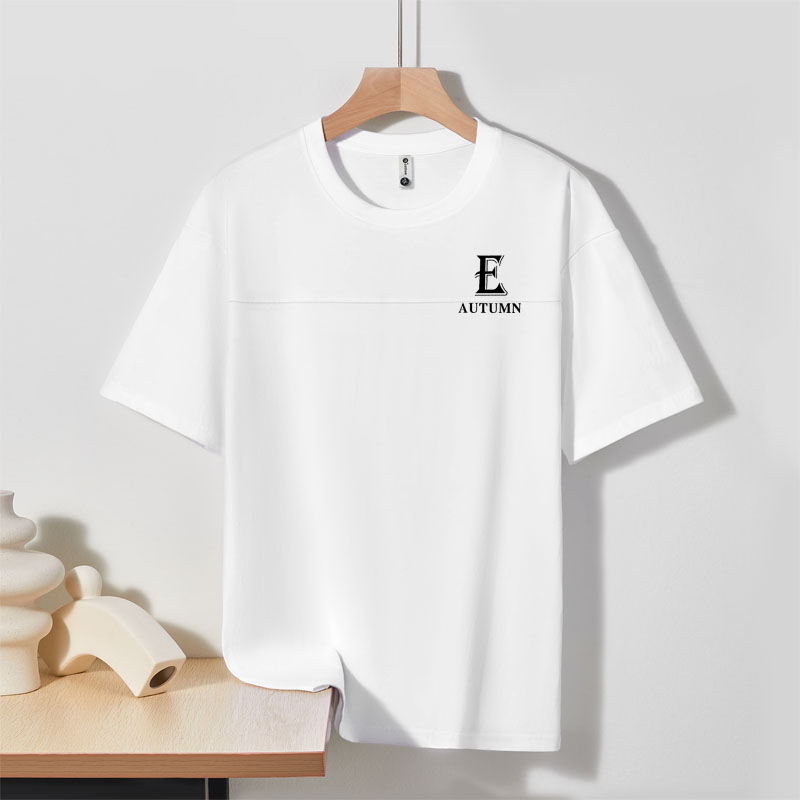 硅胶E字母厚版百搭透气半袖T恤短袖男士夏季纯棉上衣运动夏季休闲