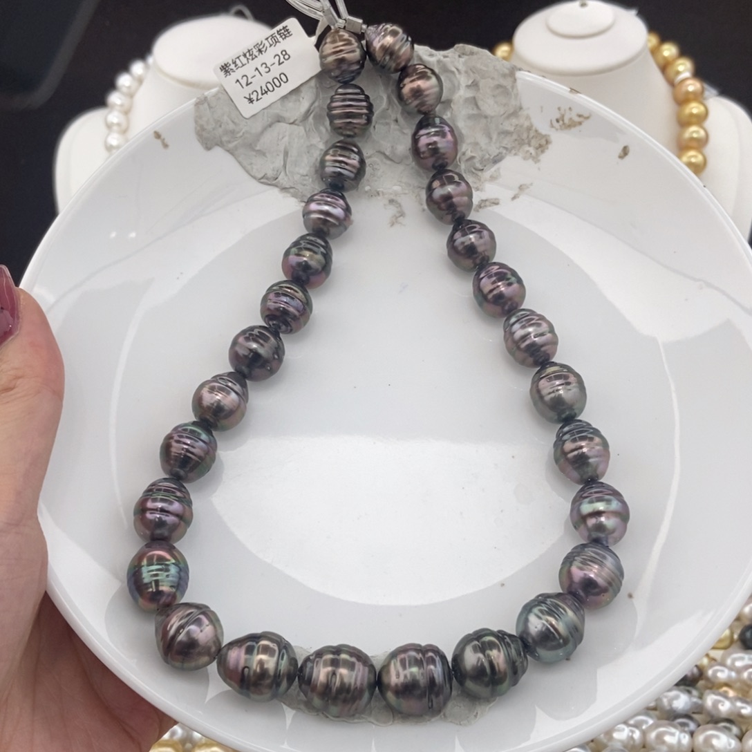 海水珍珠项链银S925镶嵌12-13/28颗