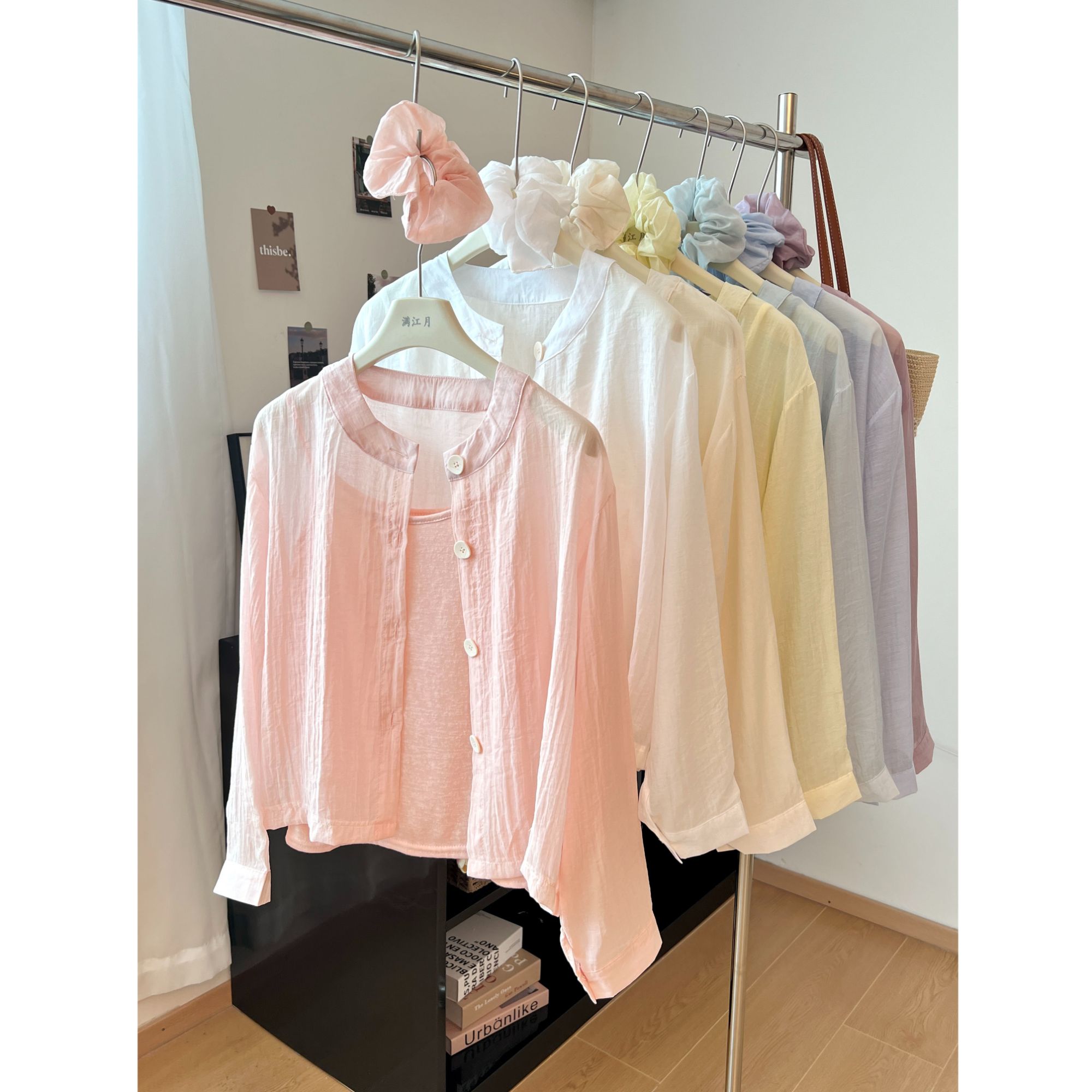 2025夏日新款百搭宽松圆领夏季长袖防晒衬衫新中式薄款透气带头花