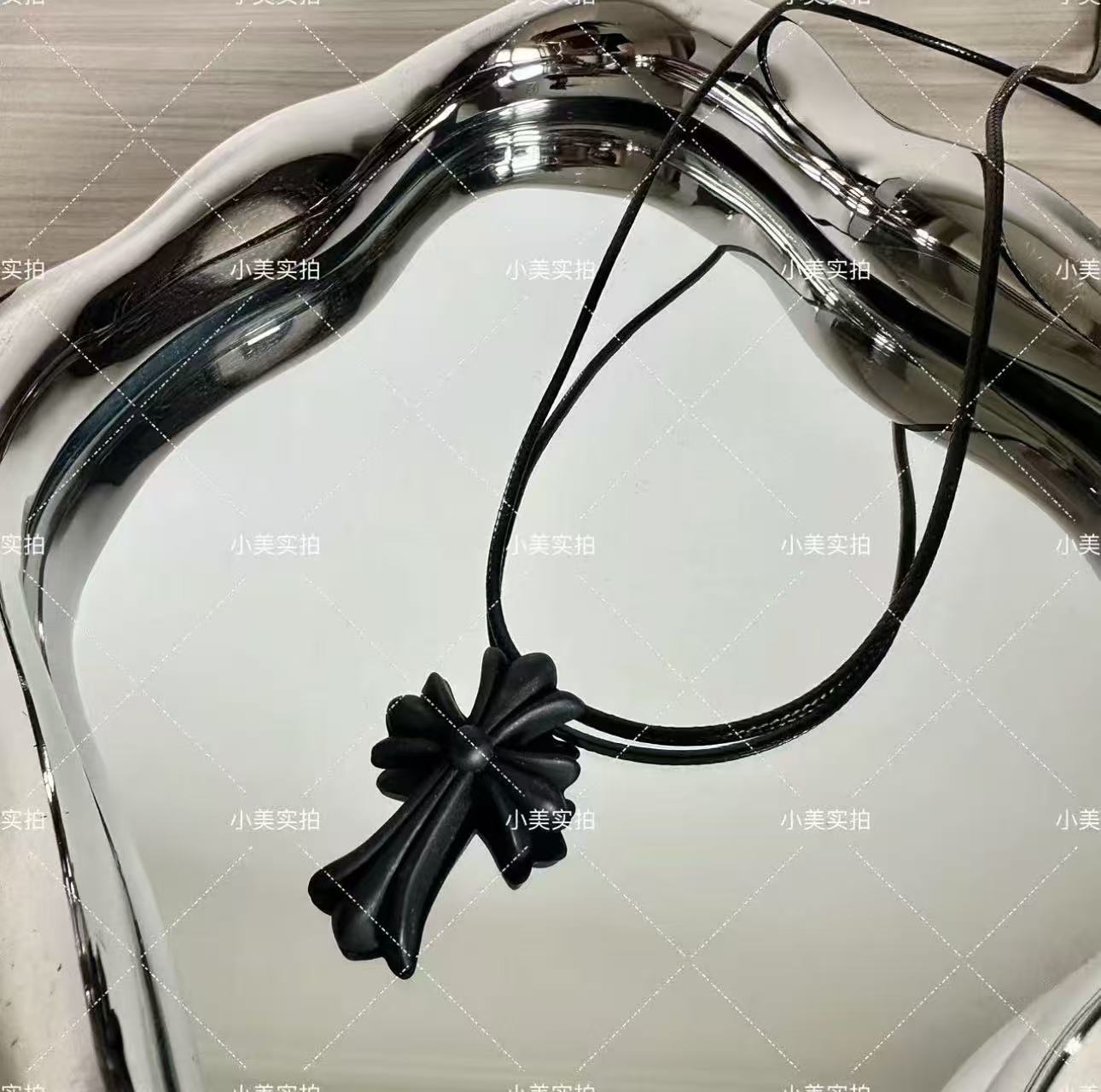 非金属皮质项链 树脂【自制项链】潮酷叠带树脂十字项链