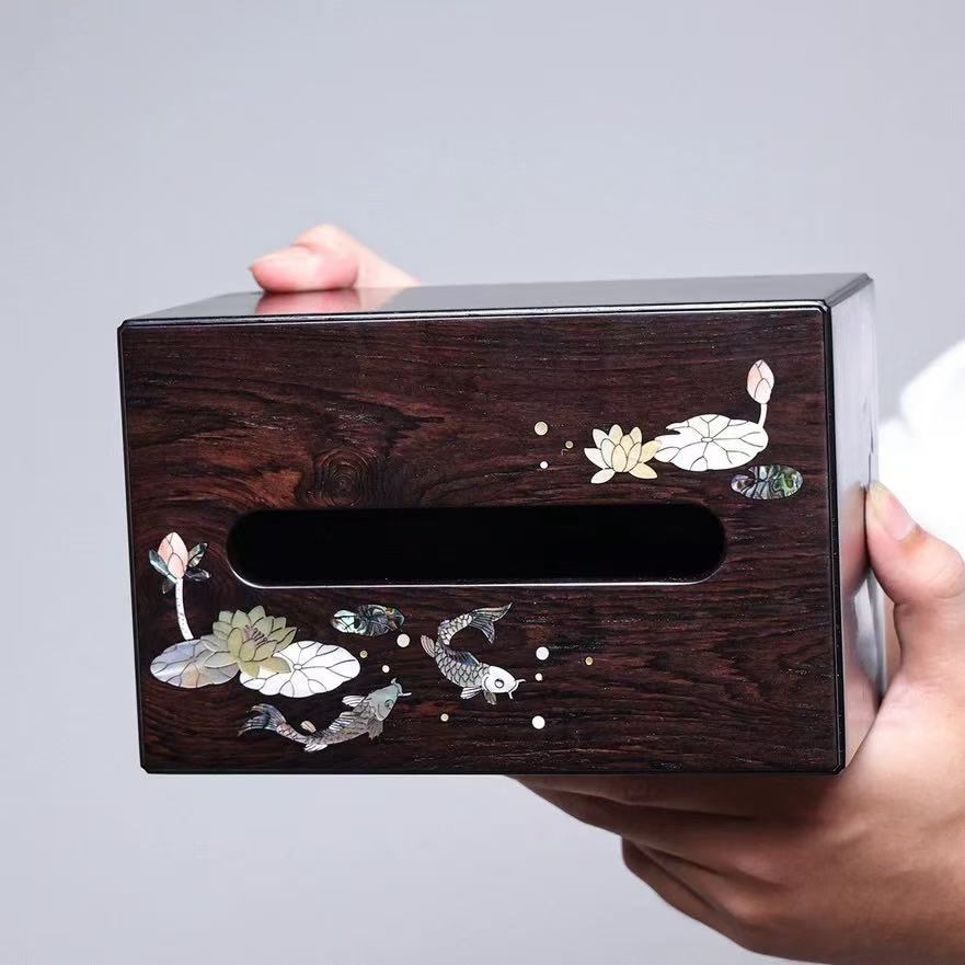 森活林（紫光檀纸巾盒）螺钿工艺 抽纸盒轻奢家用款创意实木收纳盒
