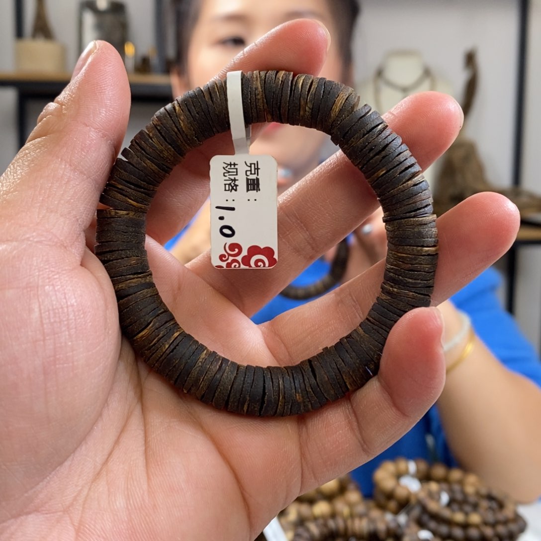 沉香手串奇楠沉香片珠1.0单圈17克