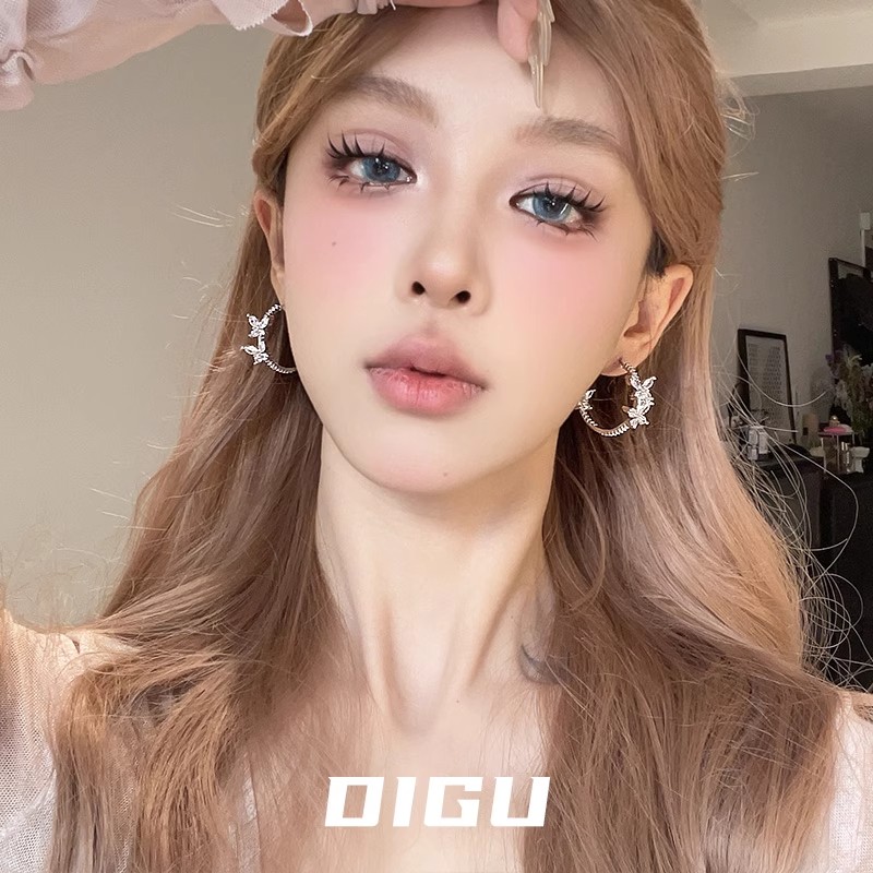 铜合金合成锆石耳饰 高级感蝴蝶时尚耳圈耳环新款轻奢气质百搭