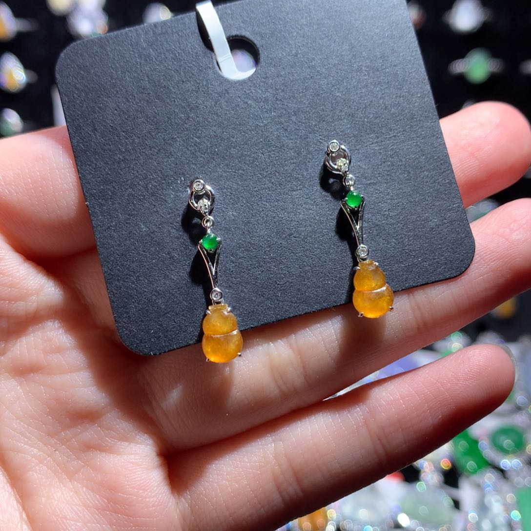 翡翠耳饰银S925镶嵌天然翡翠