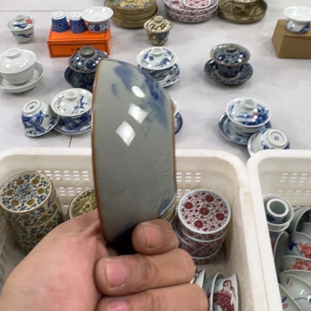 摆件老陶泥青花山水普洱杯