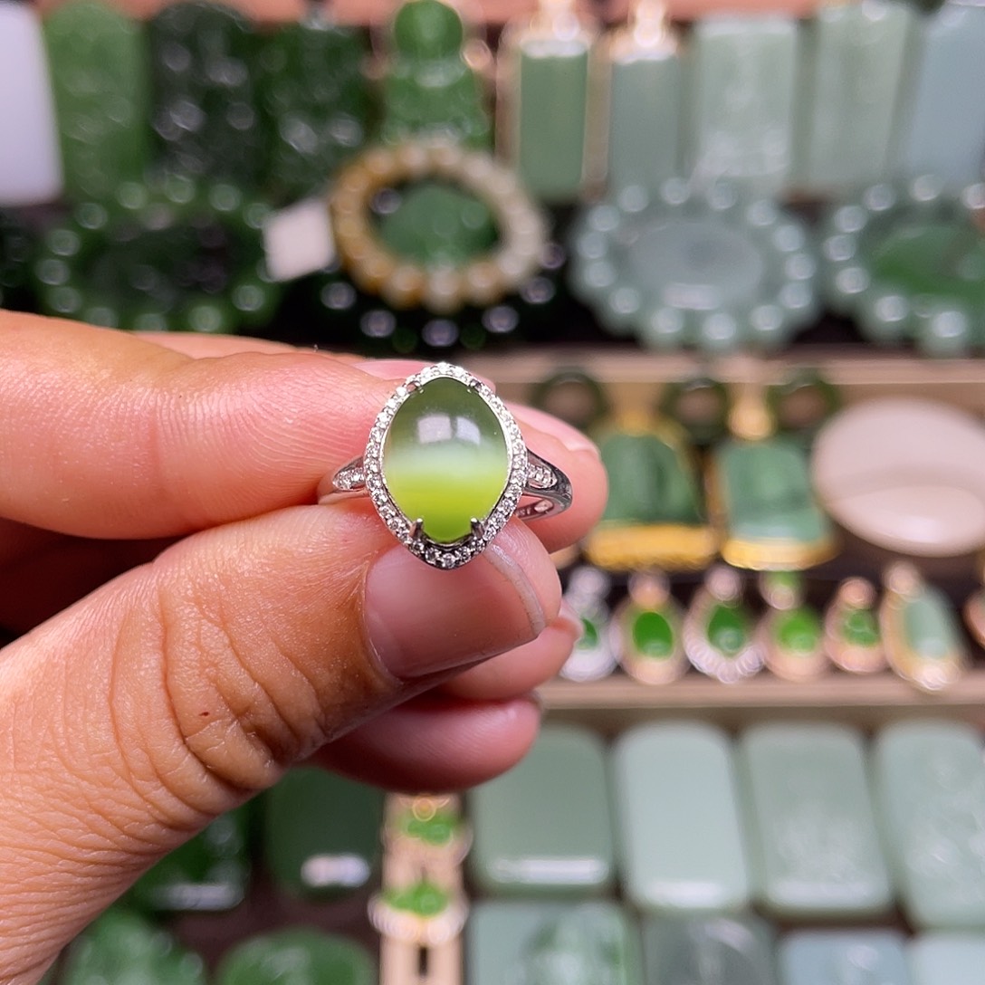 和田玉戒指银S925镶嵌