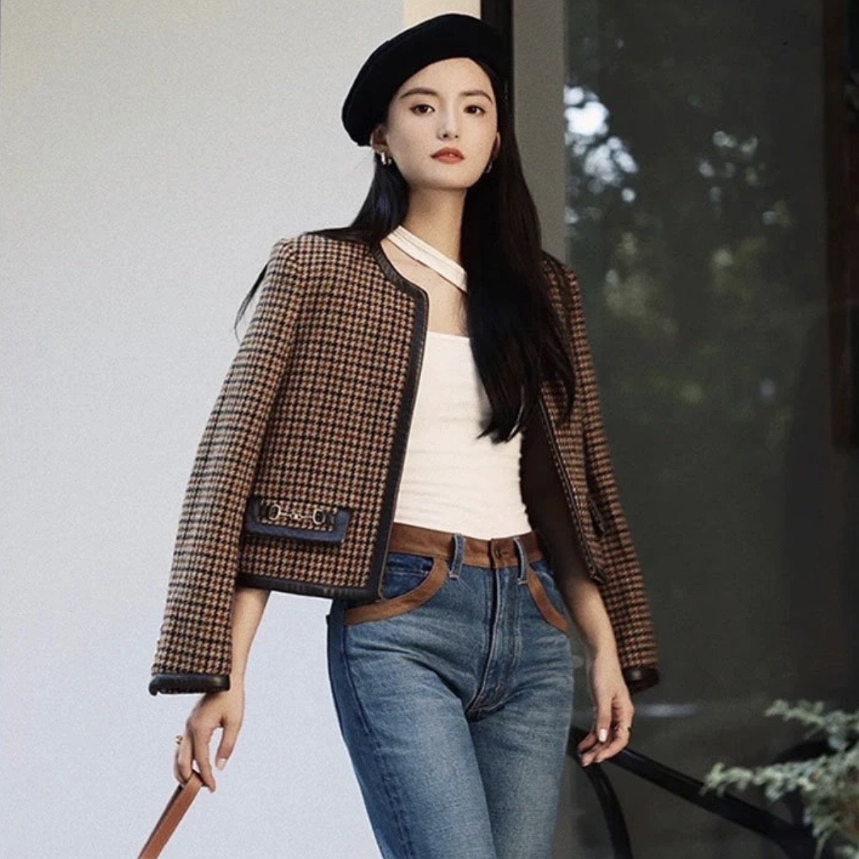 未使用 Celine/思琳 汤/P245928033/千鸟格凯旋门金属logo外套 42