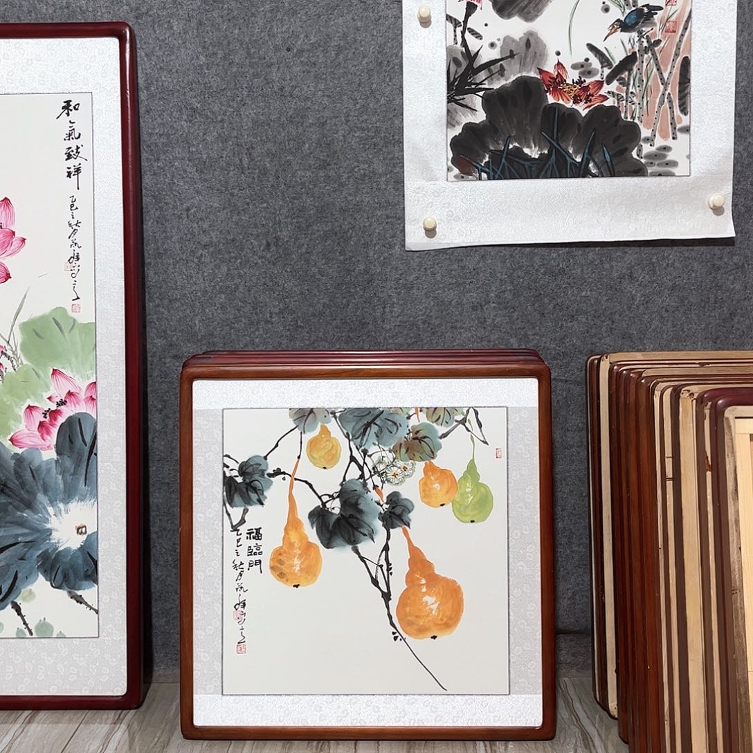 国画书画作品带框63×63