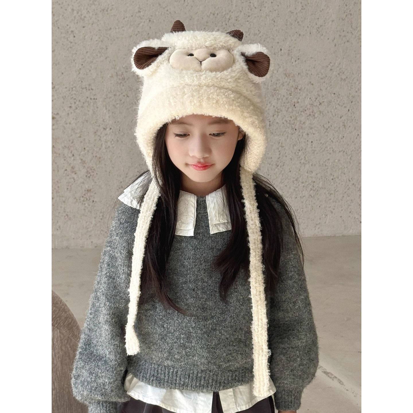 儿童可爱小羊护耳帽子秋冬季宝宝保暖男童防风2025新款女孩毛绒帽