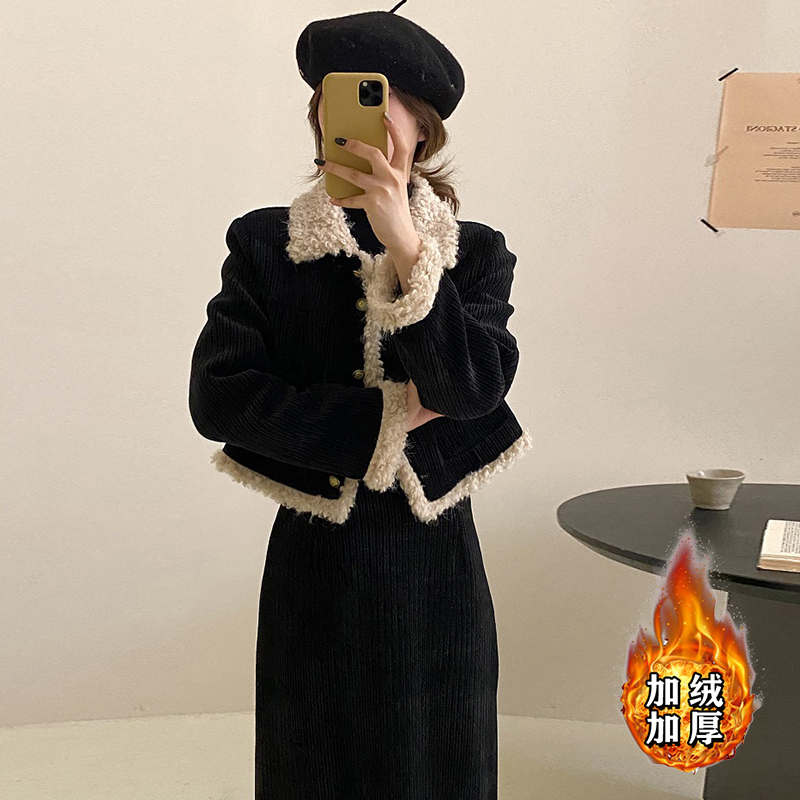 【加绒加厚】【两件套】小香风2025新款短外套半身裙两件套2433