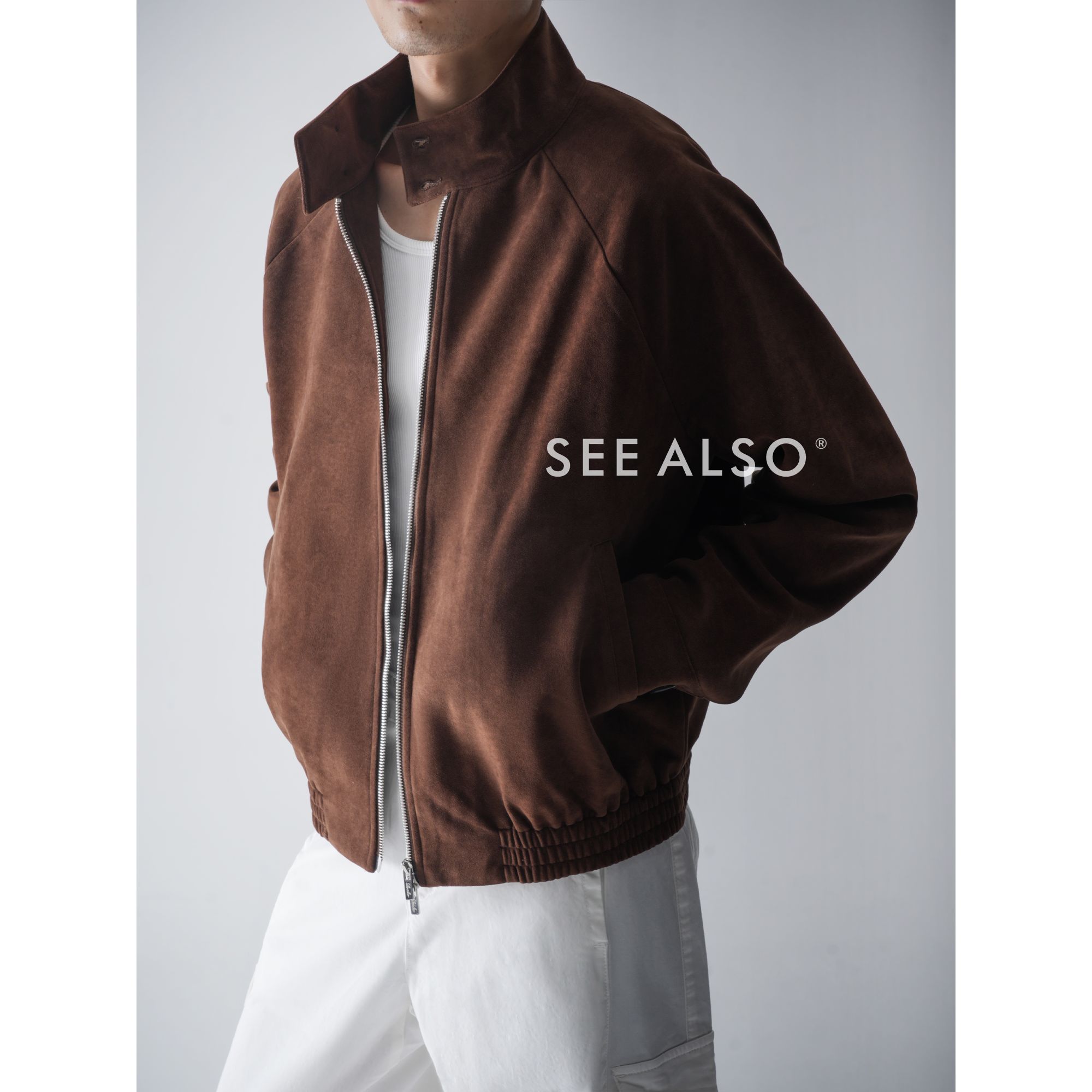 SEE ALSO『黑标旗舰』复古麂皮绒G9哈灵顿老钱新贵松弛廓形夹克外套