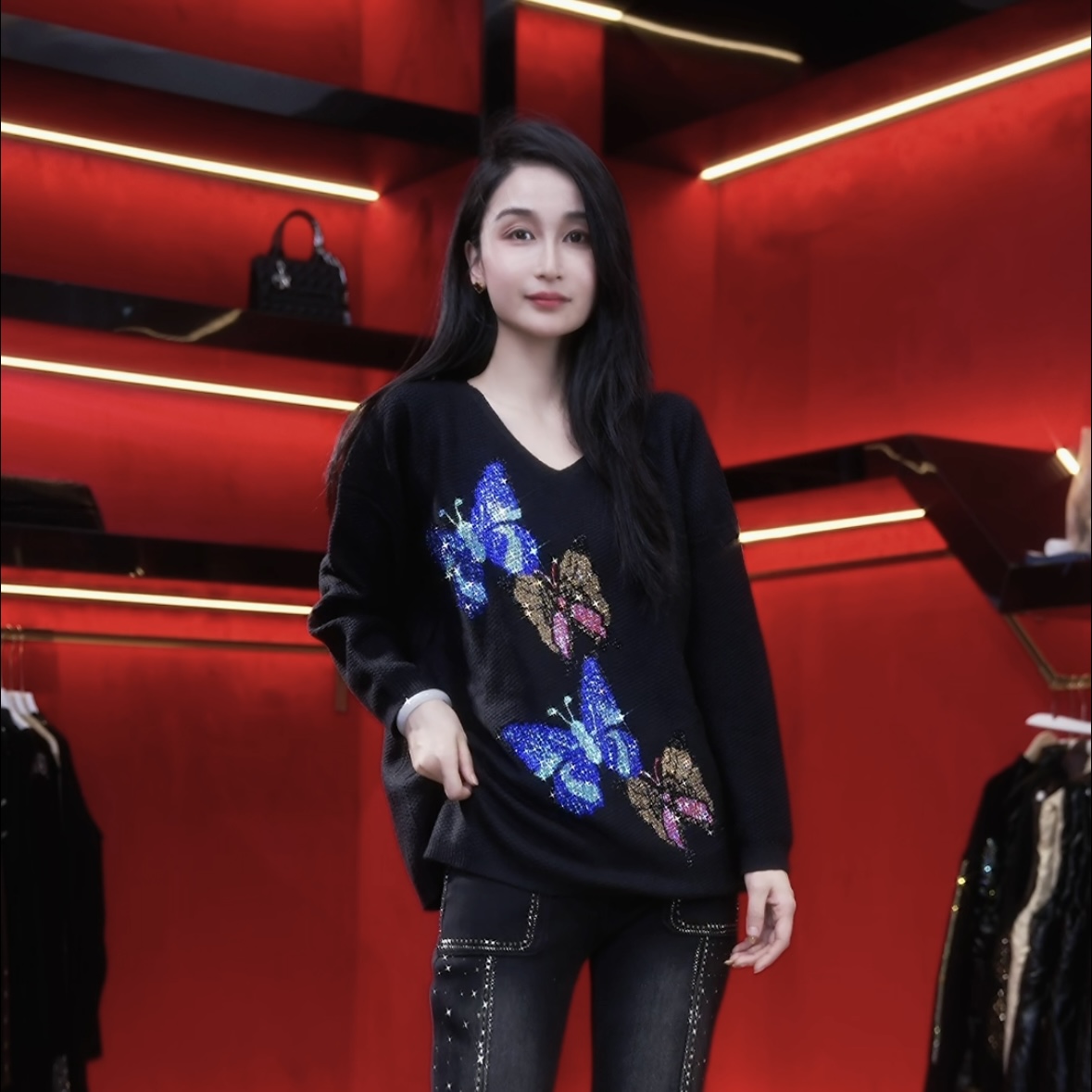 秋冬新款重工时尚提花彩色蝴蝶轻奢休闲毛衣A475